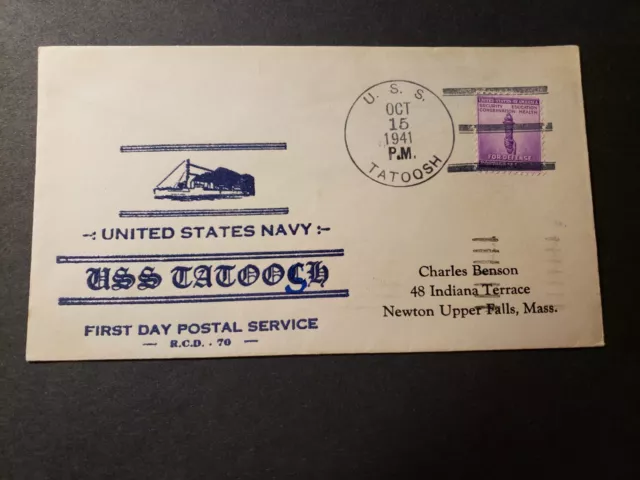 USS TATOOSH YAG-1 Naval Cover 1941 HUTNICK FDPS Cachet