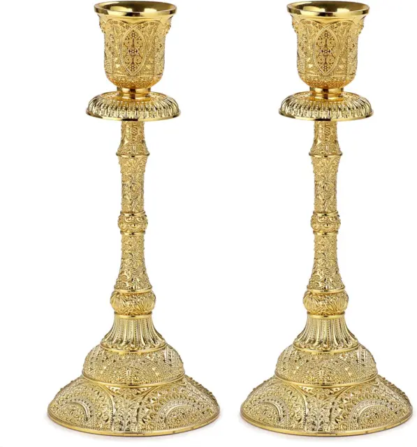Set of 2 Taper Candle Holders Vintage Metal Pillar Candlestick Holders 7.4”, Ele