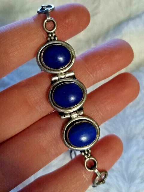 Splendido Bracciale In Argento 925 Con Grandi Pietre Preziose Di Lapislazzuli