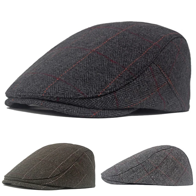 Classic Mens Ivy Cap Tweed Baker Boy Hat Herringbone Newsboy Beret Hat