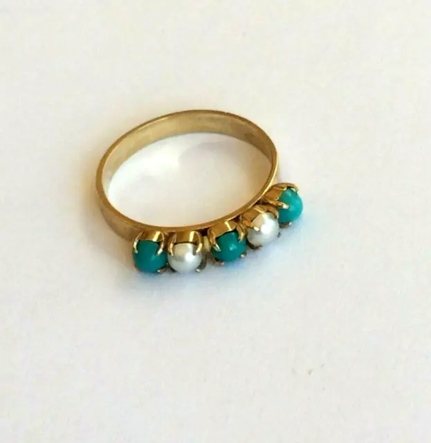 Ring mit Perle und Türkis Gold 333 Art Deco Stil Gr. 17,2 mm - 54  8K (1376)