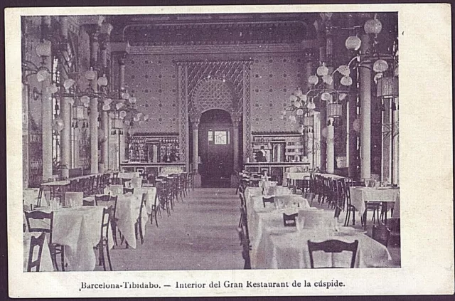 Postal Catalonia - Tibidabo - Interior of The Grand Restaurant Cuspide - Dinner