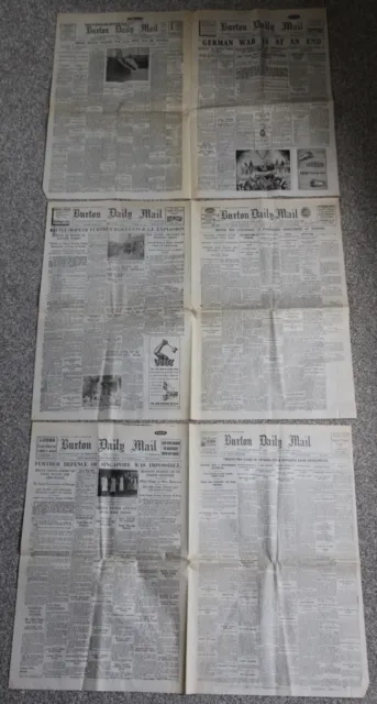 Old 6x Vintage Newspaper Facsimiles Burton Daily Mail Upon Trent Staffordshire