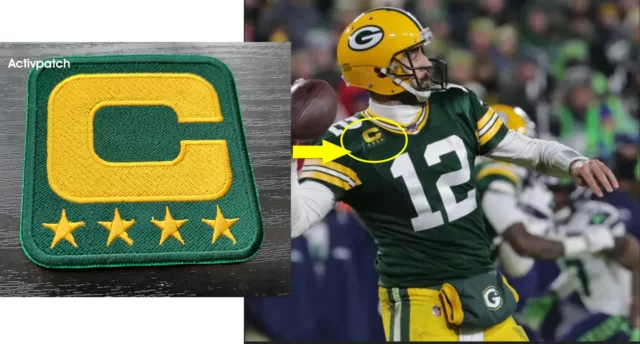 Green Packers Captain C Patch 4 star gold NFL Football USA Sports Superbowl sew