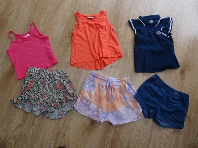 NEXT ragazze 6 pezzi vestiti pacchetto pantaloncini t shirt top età 5 - 6/6 anni eccellente