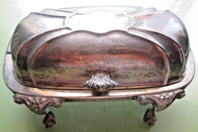 Vintage Silver Plated Guildcraft Roll Top Butter Dish Glass Rectangular #6257