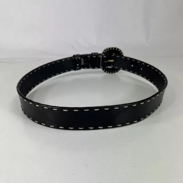 ECHO WIDE STITCHED Black Genuine Italian Leather Belt - Women's Size 28 ...