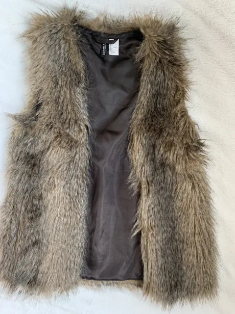 Divided H&M Womens Brown Faux Fur Vest Size 2 Lined Open Front