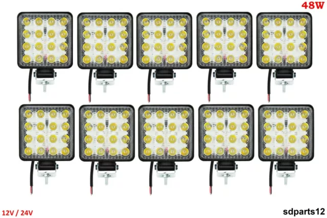 10x Phares 48 Lumineuses Carrées 16 Led De Travail Profond Pour Auto Camion Bus