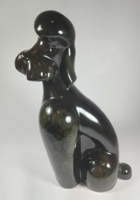 MCM Vintage Schnauzer Dog Statue Brown Green Ceramic Large Figurine Puppy
