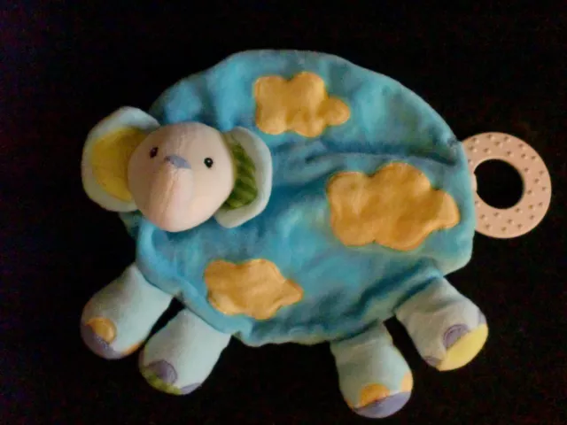 doudou plat éléphant bleu jaune anneau dentition BABYSUN FEHN