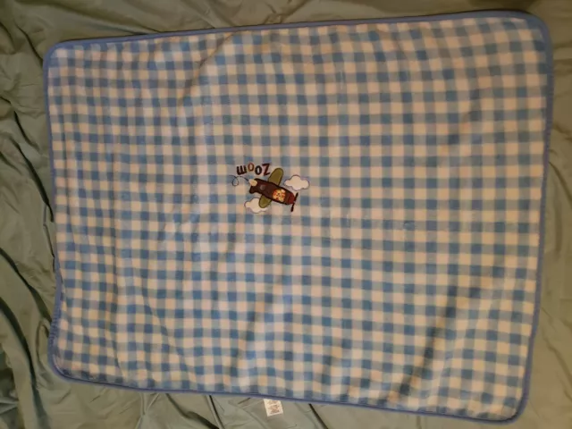 Garanimals Baby Blanket Security Lovey Plush Blue white checked  Airplane Zoom