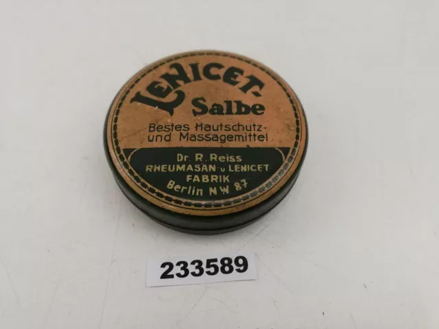 Blech Dose Lenicet Salbe Dr. R. Reiss Rheumasan Fabrik Berlin alt leer #233589