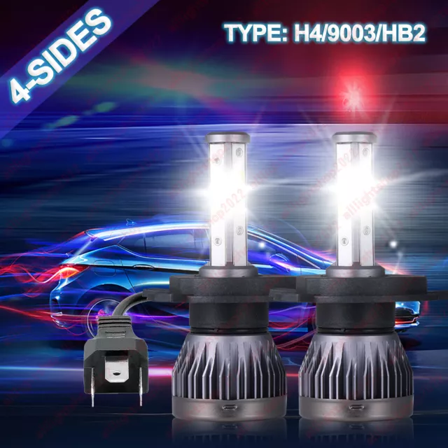4-Sided H4 9003 LED Headlight Bulb Hi Low Beam Conversion Kit 6000K White Canbus