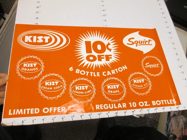 KIST soda 1960s store display sign US paper poster grape SQUIRT bottle cap #4