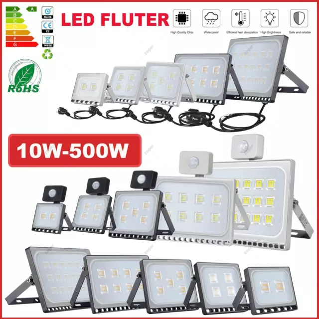 LED Fluter mit Bewegungsmelder/Stecker Außen Flutlicht Strahler Garten Lampe DHL