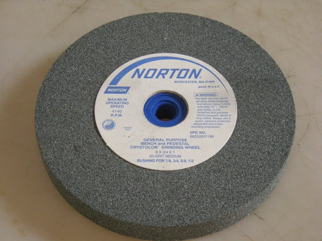 Norton 60 Grit Silicon Carbide Bench & Pedestal Grinding Wheel 6"x1" Hole x 3/4"