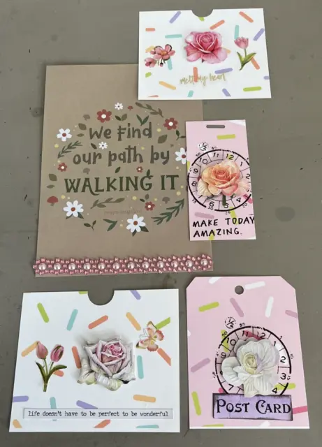 Etiquetas de rosas rosa bolsillos hoja de afirmación libros de recortes diarios basura fabricación de tarjetas