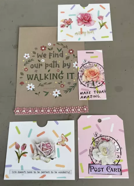 Etiquetas de rosas rosa bolsillos hoja de afirmación libros de recortes diarios basura fabricación de tarjetas