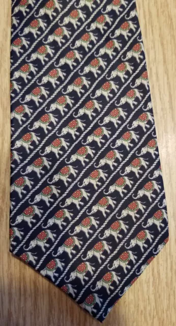 JIM THOMPSON TIE Blue Necktie Elephants On Parade Lucky Trunks Up 100% Silk