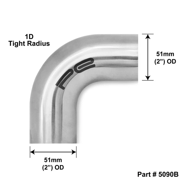 thumbnail image 2 of 60mm 90-Degree Mandrel Exhaust Bend - T304 Stainless Steel, 1.5D Radius, 1.5mm Wall Thickness 2 of 13
