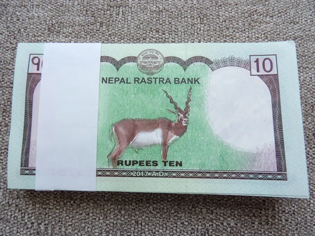 Nepal 10 Rupees, 2017, P-77a, UNC X 100 PCS Bundle Pack  MOUNT EVEREST ANTELOPE