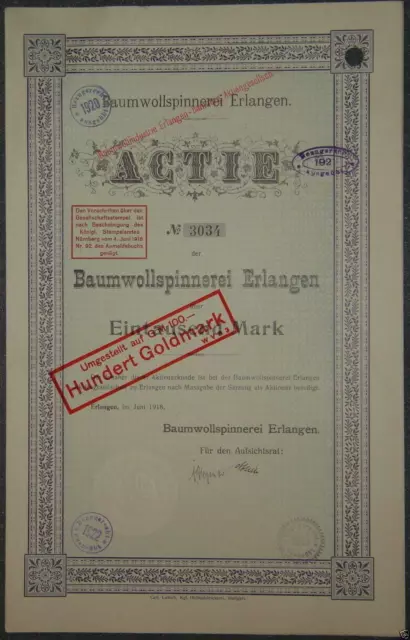 Baumwollspinnerei Erlangen 1918 1000 Mark