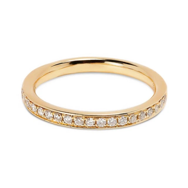 Classique 2.4mm Diamant Rond Demi Éternité Anneau de Mariage or Jaune Plaqué