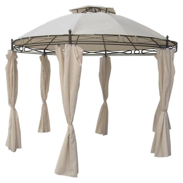 Luxus Pavillon Festzelt Gartenpavillon Zelt inkl. Seitenteile beige rund Ø 350cm