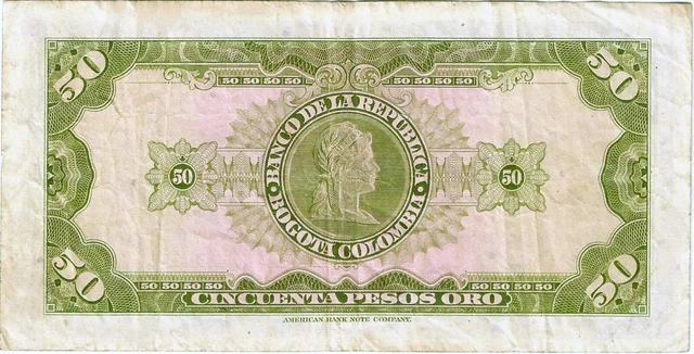 COLOMBIA 50 PESOS 1964 - P-402b ~ NICE CRISP VERY FINE + PROBLEM-FREE NOTE 2