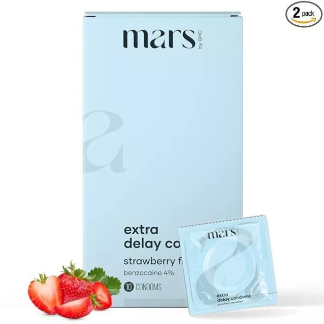 mars by GHC Strawberry Flavored Delay Condoms for Men 20 Condoms,extra dotted