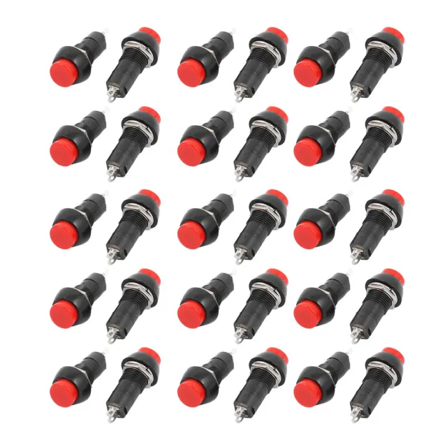 30pcs 250V 3A 2 Terminal SPST On/Off Momentary Red Push Button Switch