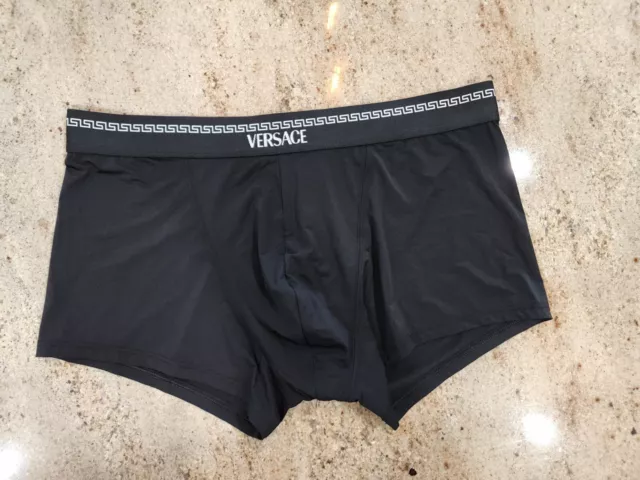 New Men's VERSACE Black Microfiber Logo Low Rise Trunk Size 7(XL)