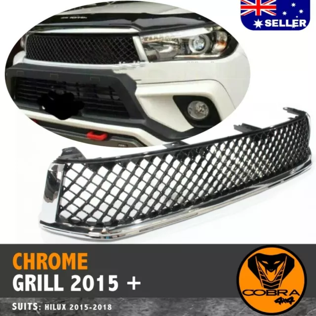 FRONT BLACK MESH GRILL suitable for TOYOTA HILUX 2015 - 2018 GLOSS CHROME