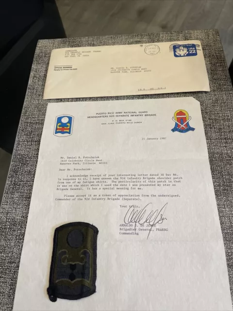 Brig General Arnaldo J De Jesus Signed Letter Puerto Rico Guard 1987