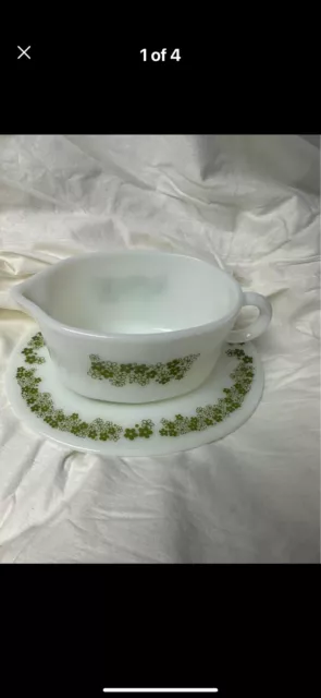 Pyrex Corning Corelle Crazy Daisy Spring Blossom Gravy Sauce Boat and Underplate