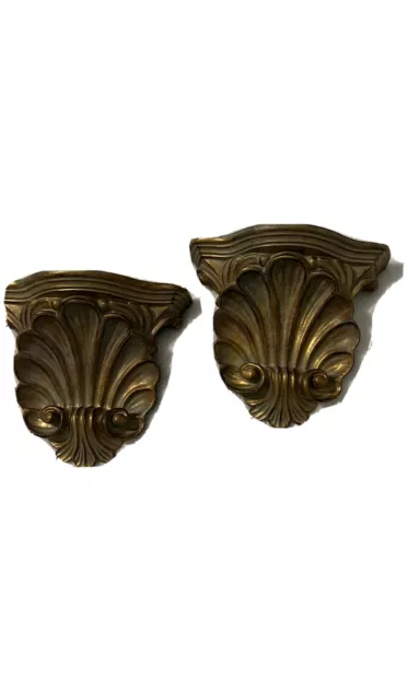 Gorgeous Vintage Corbels Pair Gold  Mid Century Wall Shelves NICE
