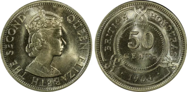 British Honduras 1964 Elizabeth II Fifty Cents, 50 Cents. PCGS MS 65.