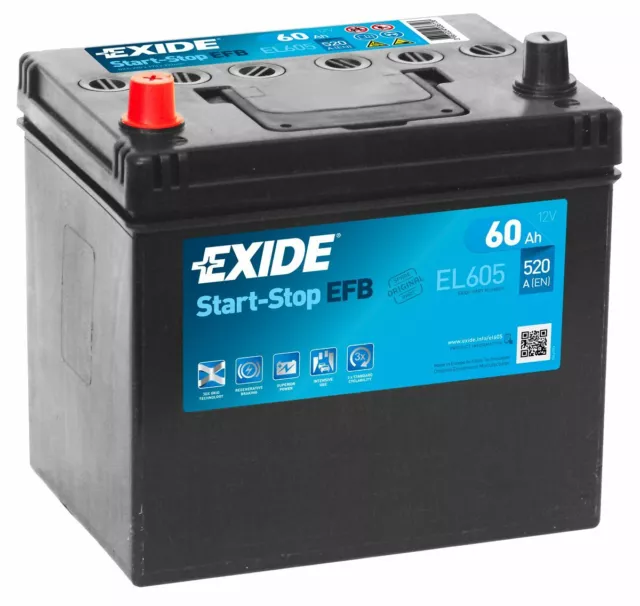 EXIDE EL605 EFB Stop / Start Car Battery 12V 60AH 520CCA Starter Battery