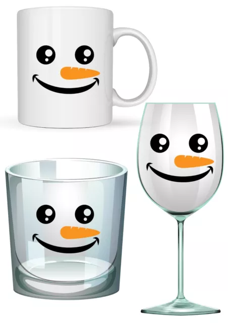 10 Snowmen Faces Vinyl Decal Stickers Wine Glass, Mugs, Cup Mirrors,Car Windows,