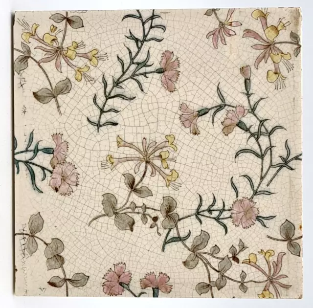 Mintons Aesthetic Movement Floral Transfer Printed Tile C1895 AE1