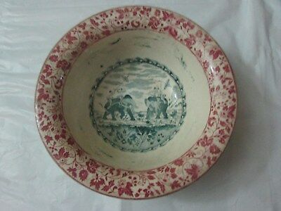 A Large Rare Mid 19thC Deep Bowl With 2 Royal Members Hunting on Elephants