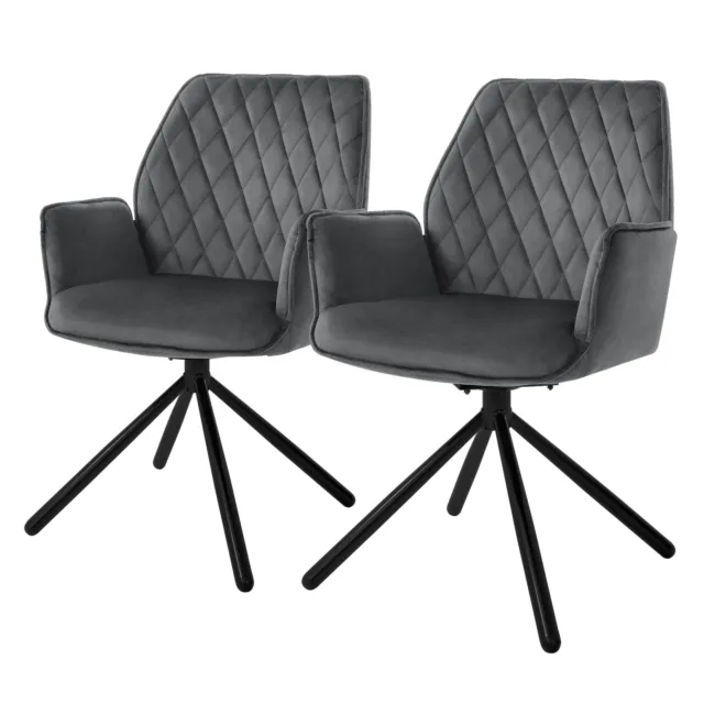 2x Chaise de salon anthracite en velours accoudoirs dossier fauteuil rembourrée