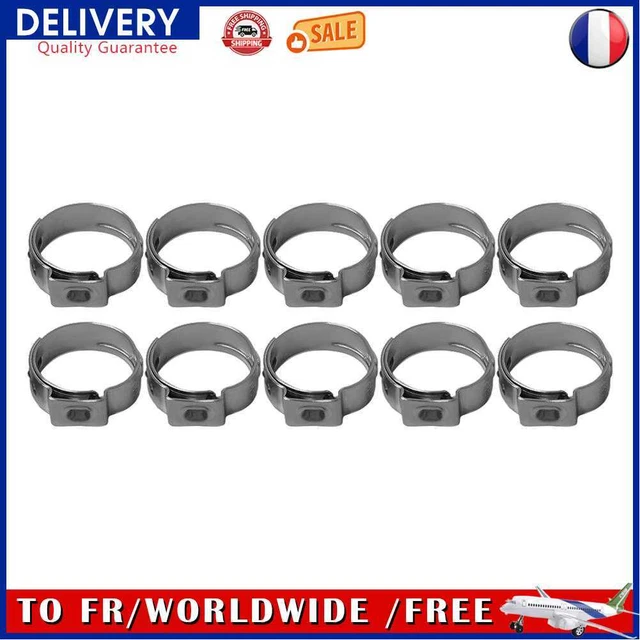 10pcs colliers de serrage hydrauliques en acier inoxydable à une oreille O Clips