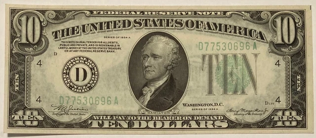 1934-A Ten Dollars Cleveland Federal Reserve Note Green Seal $10  1934 A 696