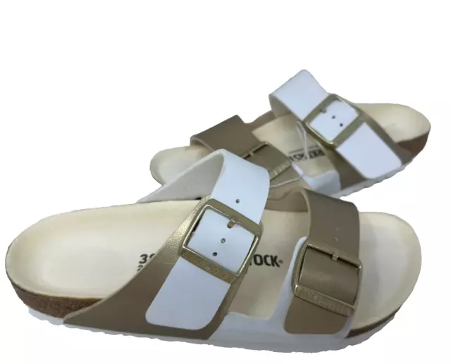 Birkenstock Women's Arizona Split Birko-Flor White/Gold Sandals Size:7 89V