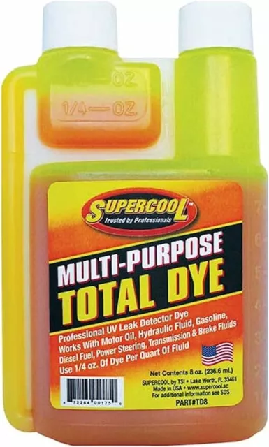 Supercool UV Fluid Leak Detection Dye, 8 Oz, Orange Tint 8-Ounce Bottle, New