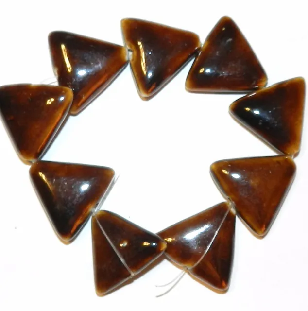 CPC142 Dark Honey Brown 26mm Flat Puffed Triangle Glazed Porcelain Beads 8"