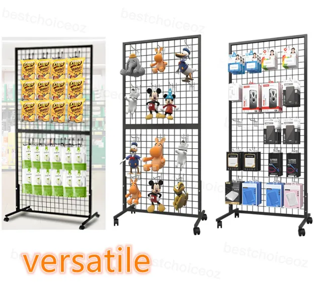 Grid Panel Display Rack W/Wheels Display Racks Retail Shelf for Space-Saving AU