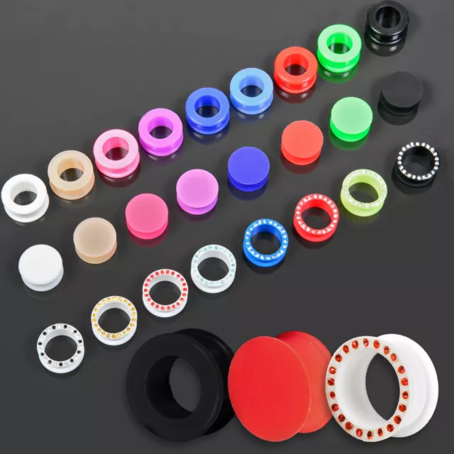 3-20mm Silikon Flesh Tunnel Plug Ohr Piercing flexibel Retainer Strass Z455